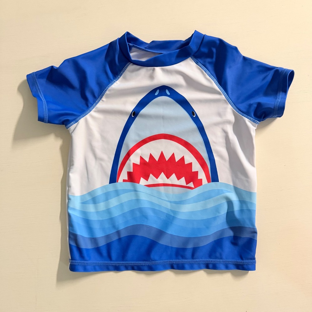 Andy &‎ Evan Boys Shark Rash Guard Blue White Swim Shirt Size 5Y Nautical Summer